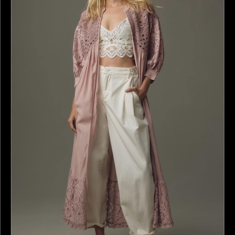 By Anthropologie Mixed Lace Crochet Duster